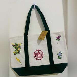 NWT Embroidered Trader Joe’s Canvas Tote | Boho Reusable Market Bag | Gift Idea